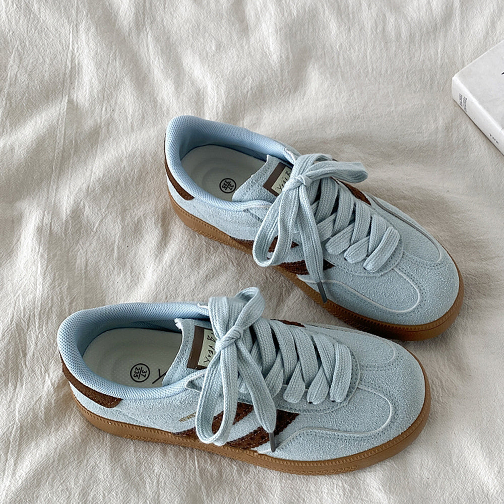 dusty blue and brown stripe sneakers boogzel clothing