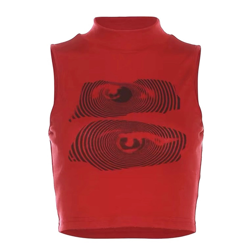eyes print red crop top boogzel clothing