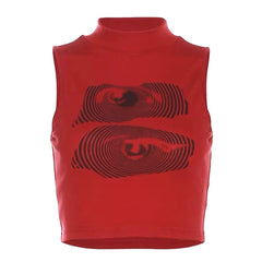 eyes print red crop top boogzel clothing