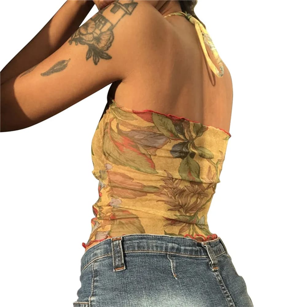 fairycore floral mesh halter top boogzel clothing