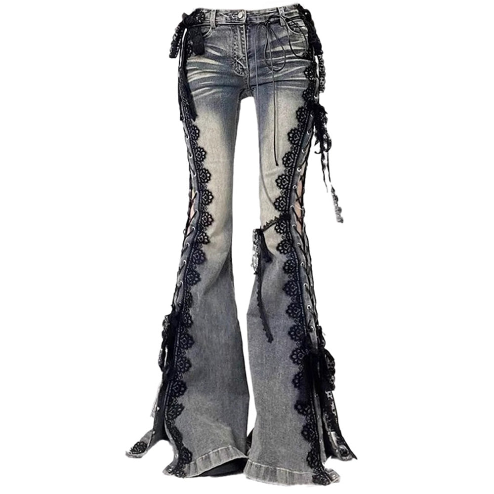 fairy grunge lace up flared jeans boogzel clothing