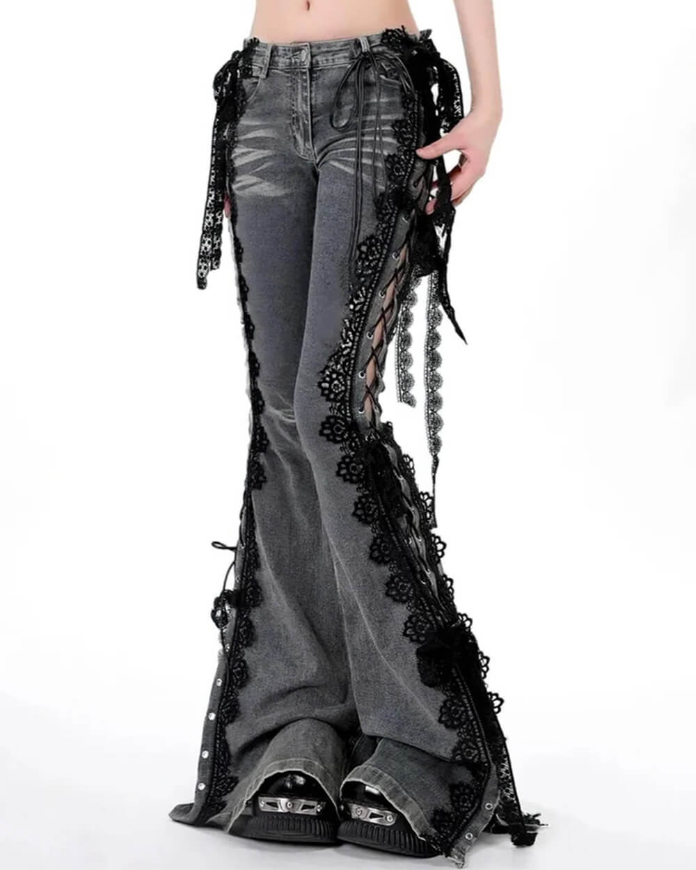 fairy grunge lace up flared jeans boogzel clothing