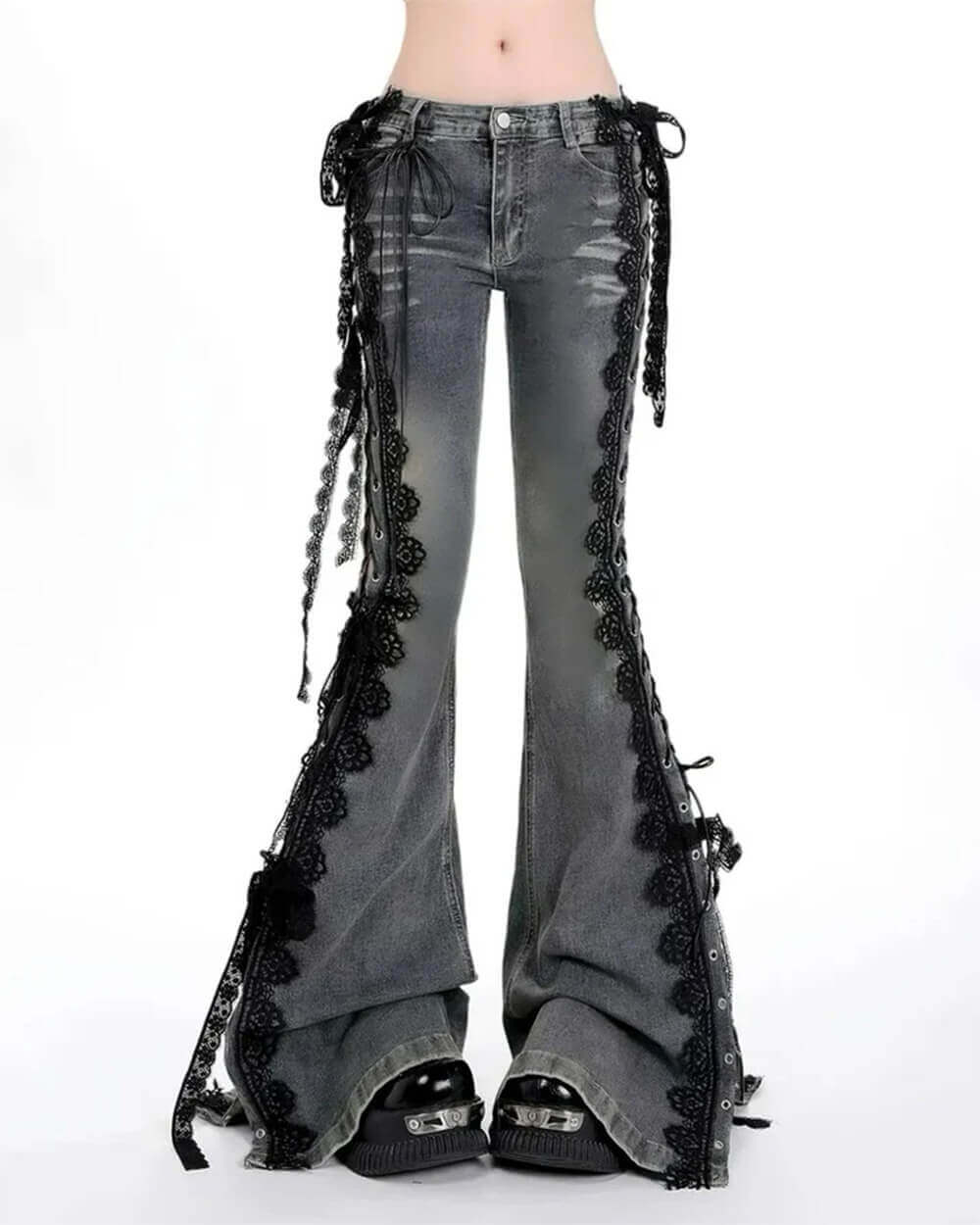 fairy grunge lace up flared jeans boogzel clothing
