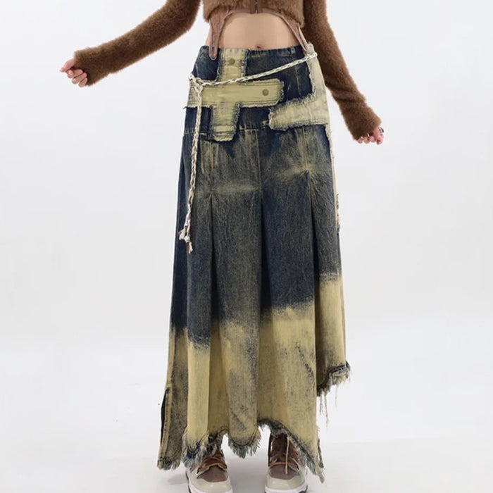 fairy grunge washed long denim skirt boogzel clothing