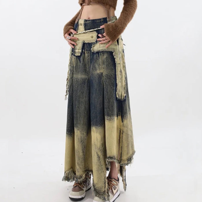 fairy grunge washed long denim skirt boogzel clothing