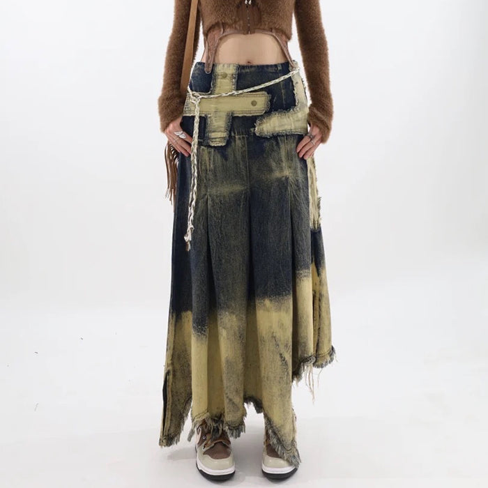 fairy grunge washed long denim skirt boogzel clothing