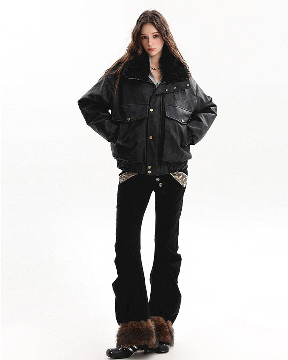 faux fur aviator jacket y2k boogzel clothing