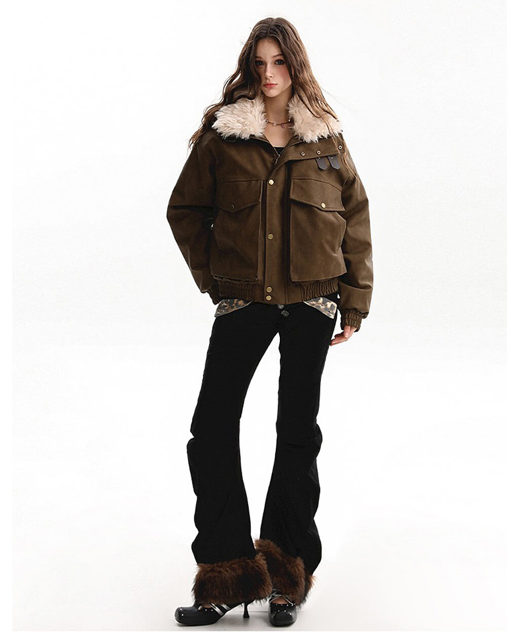 faux fur aviator jacket y2k boogzel clothing