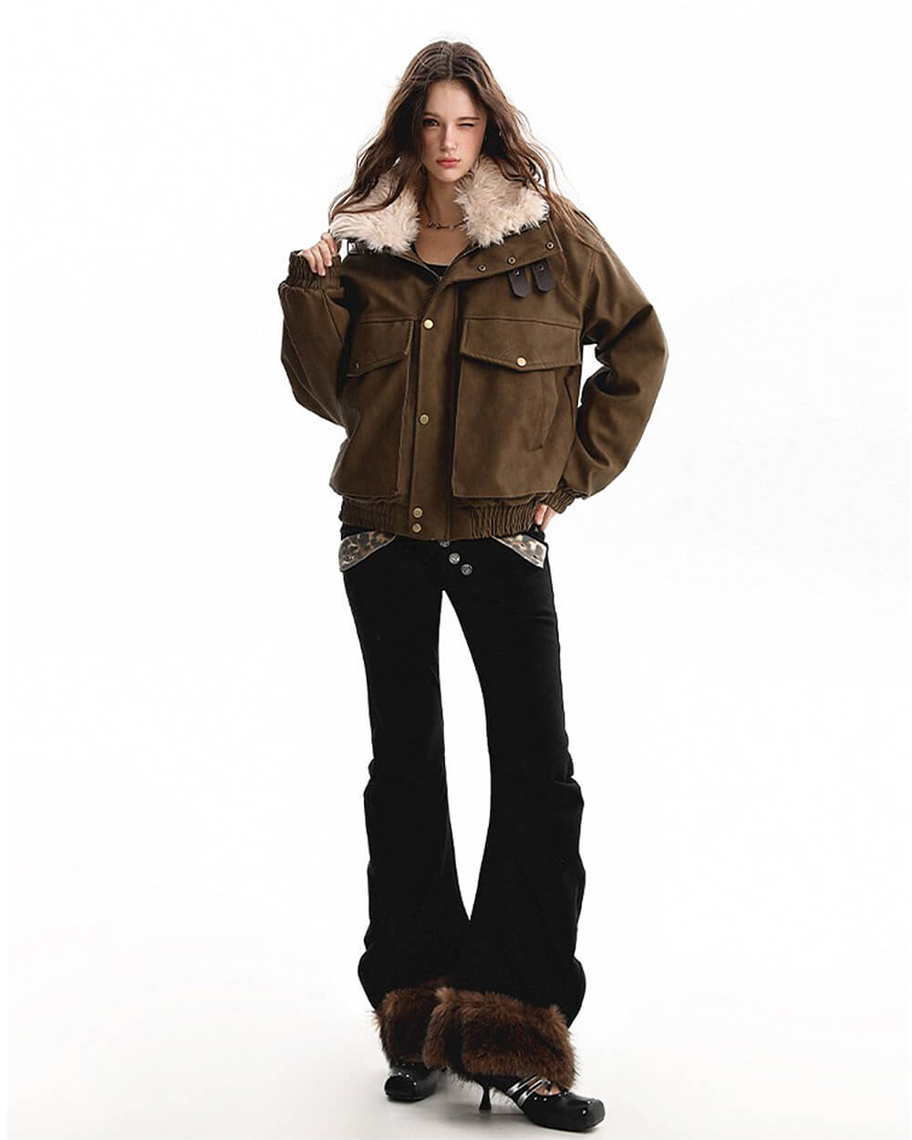 faux fur aviator jacket y2k boogzel clothing