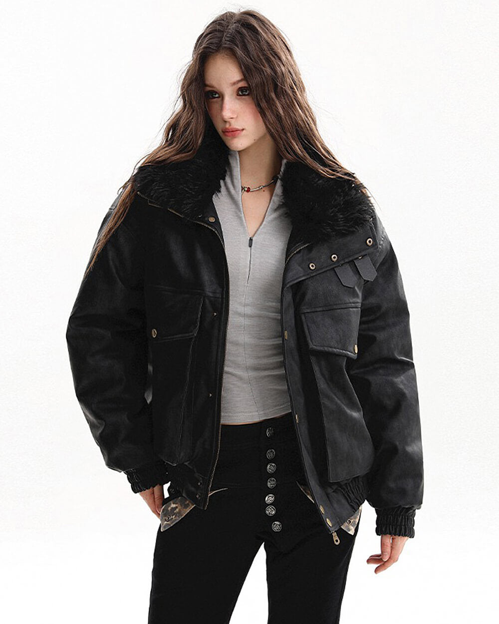 faux fur aviator jacket y2k boogzel clothing