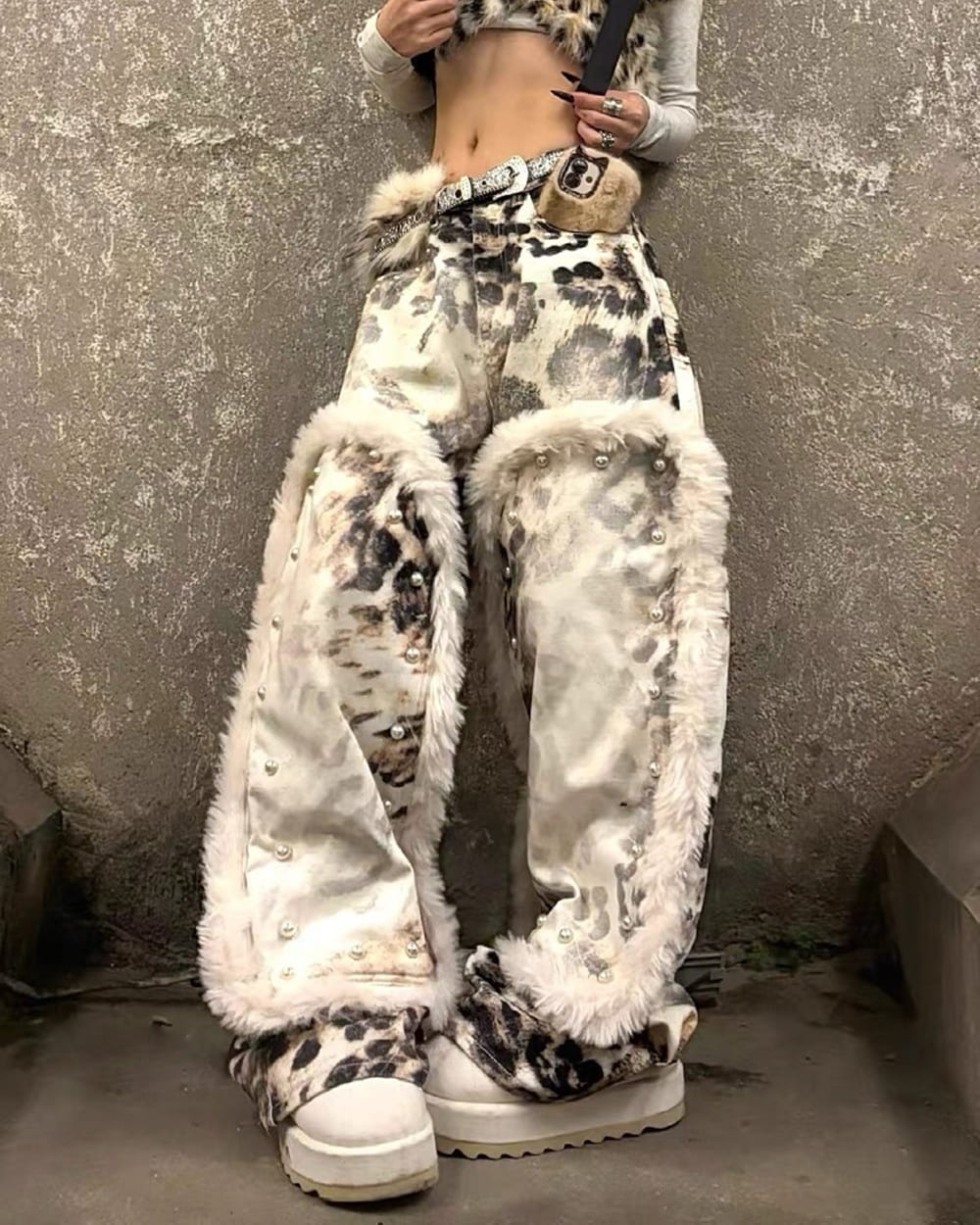 faux fur leopard pants boogzel clothing