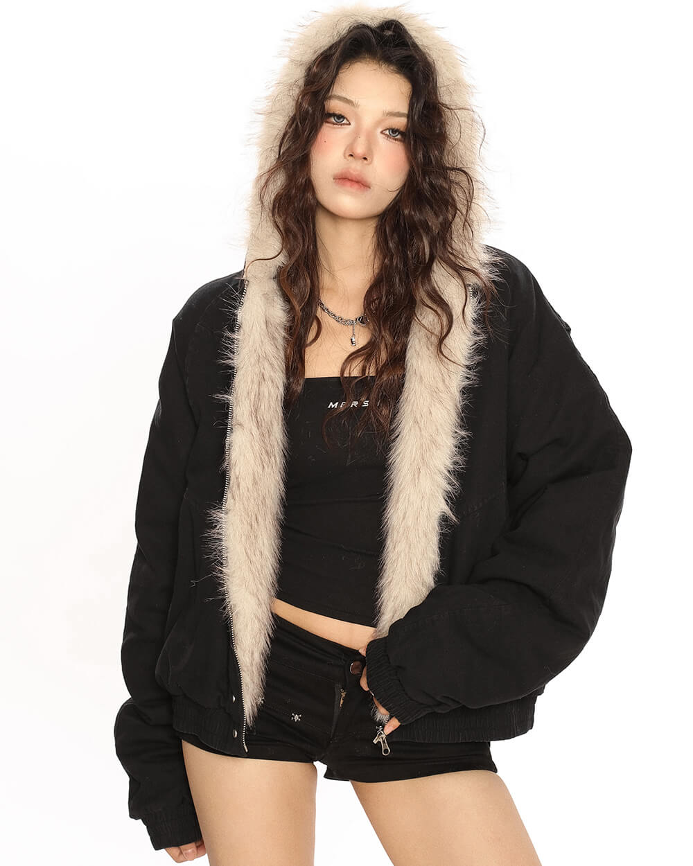 faux fur collar bomber jacket boogzel clothing