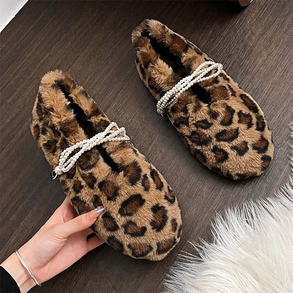 faux fur leopard slippers boogzel clothing