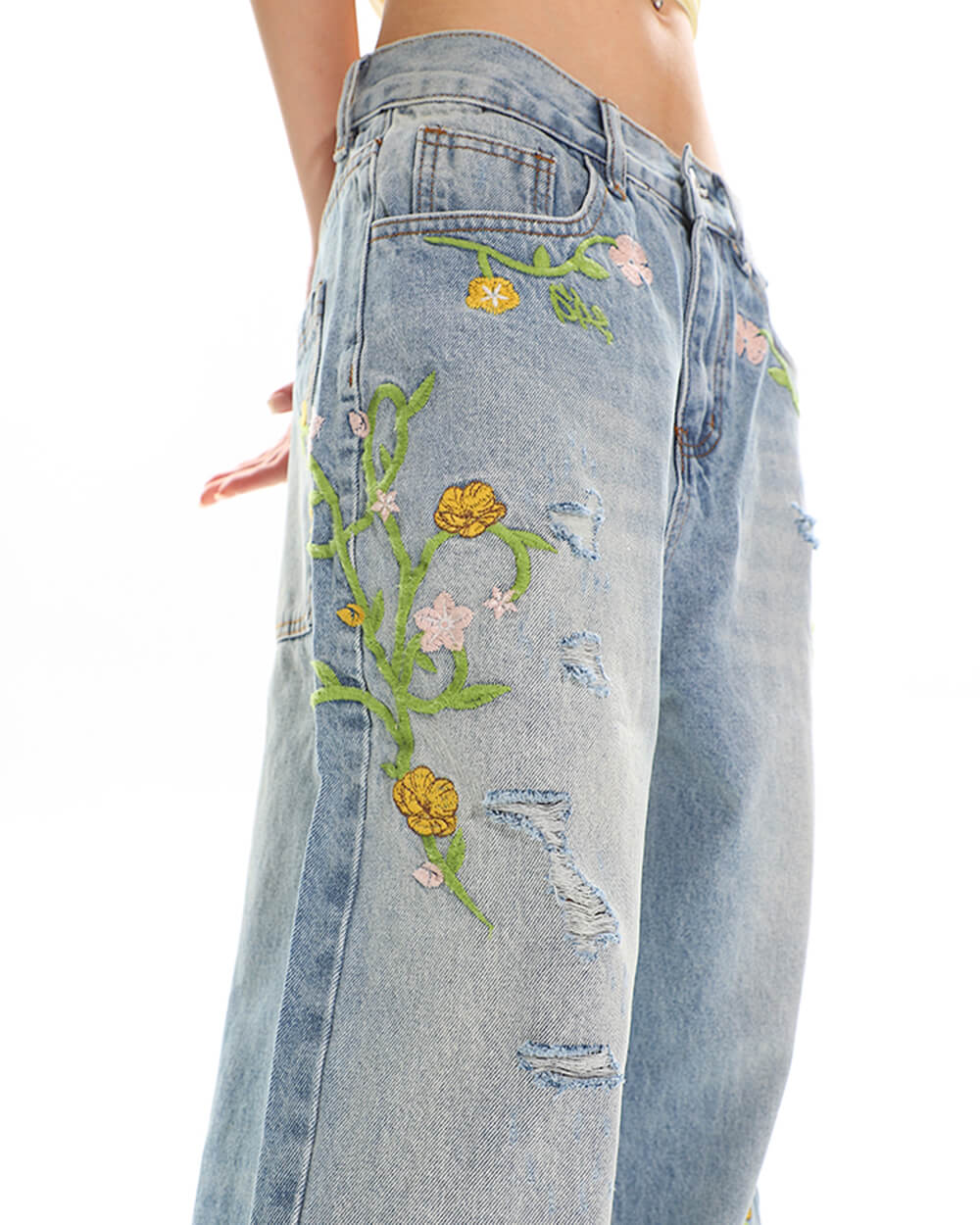 floral vine fairycore embroidery jeans boogzel clothing