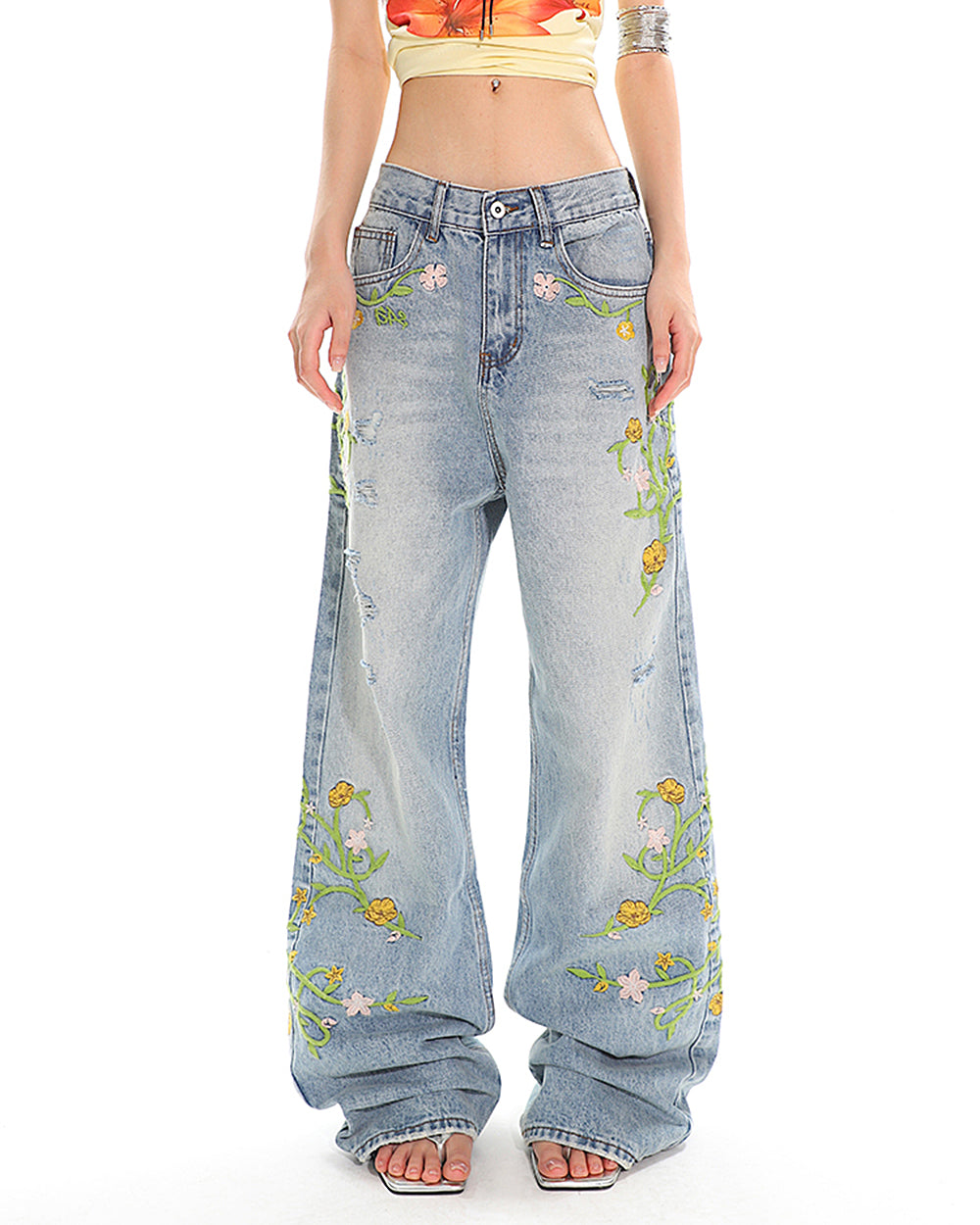 floral vine fairycore embroidery jeans boogzel clothing