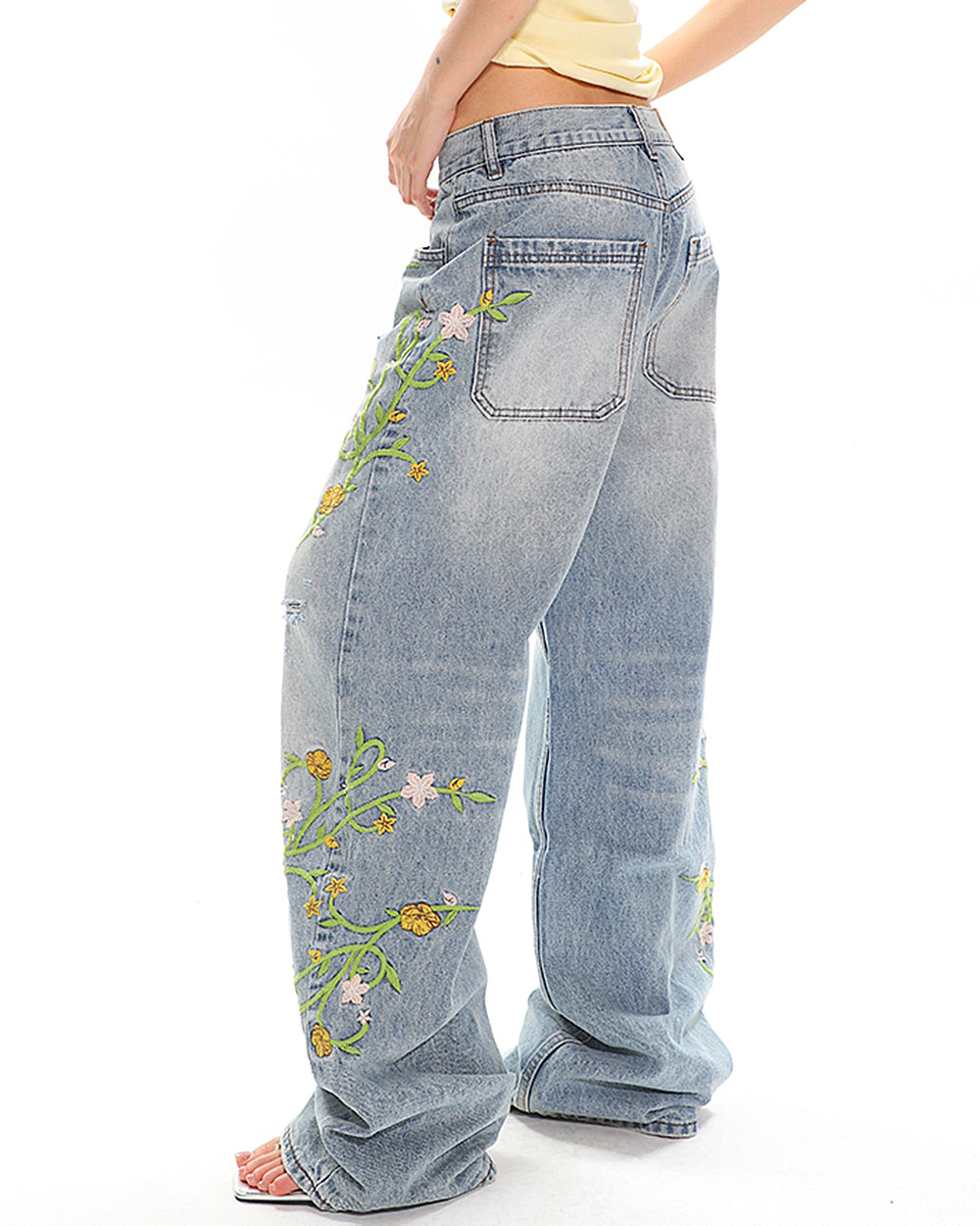 floral vine fairycore embroidery jeans boogzel clothing