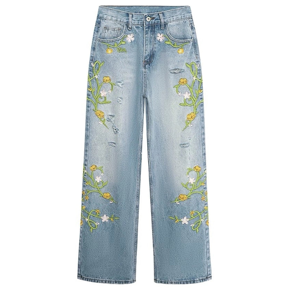 floral vine fairycore embroidery jeans boogzel clothing
