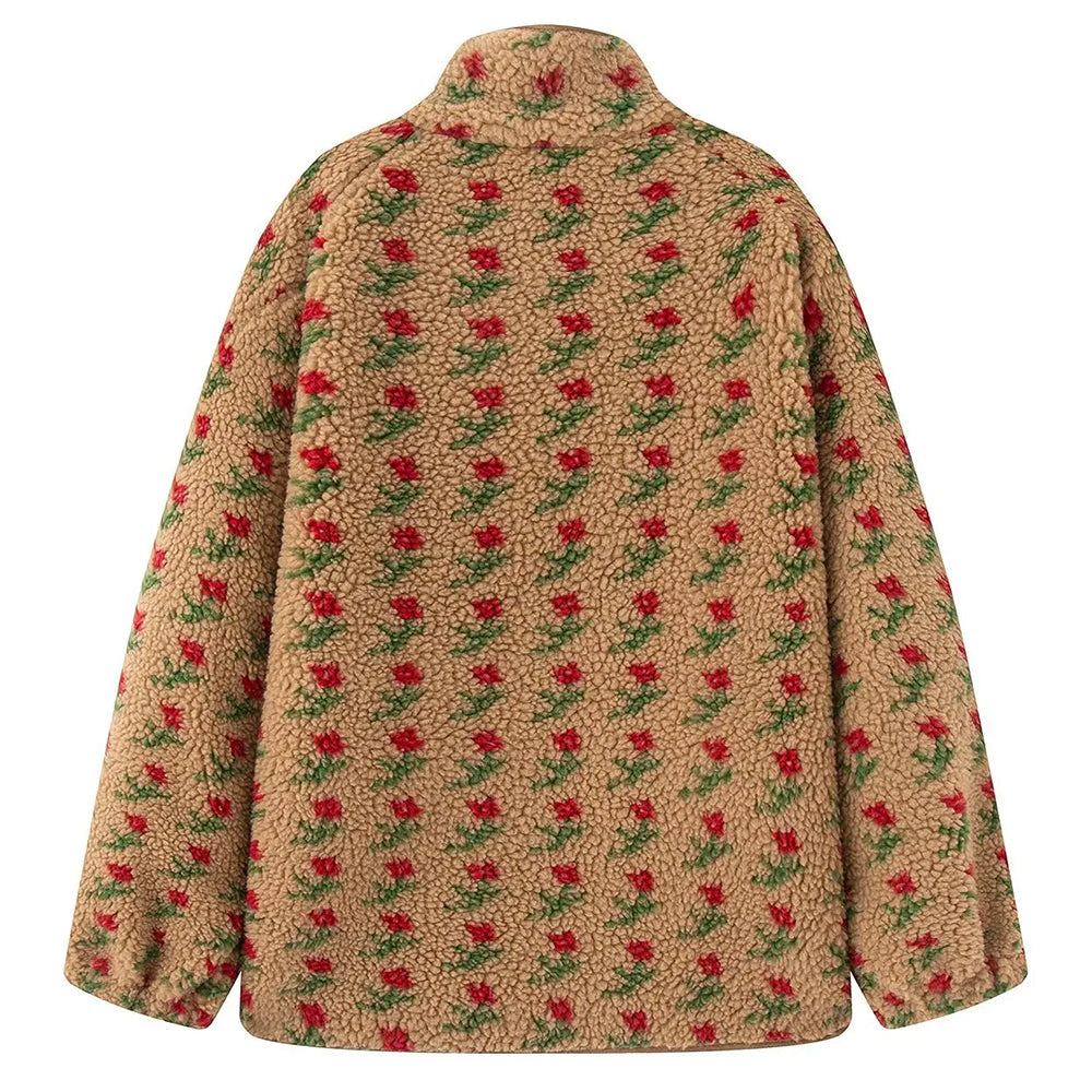 floral faux sherpa fleece jacket boogzel clothing