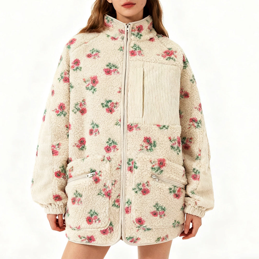 floral faux sherpa fleece jacket boogzel clothing