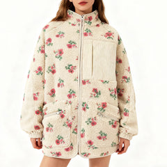floral faux sherpa fleece jacket boogzel clothing