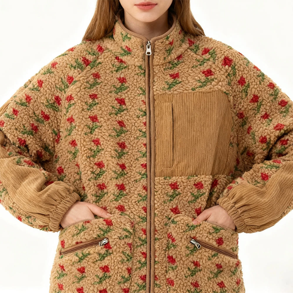 floral faux sherpa fleece jacket boogzel clothing