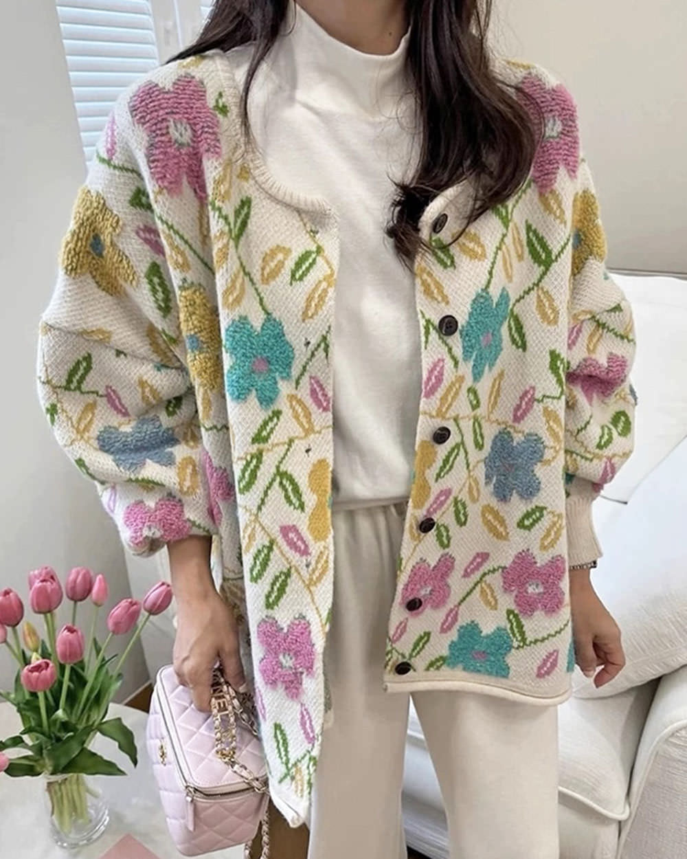 floral knit jacket boogzel clothing
