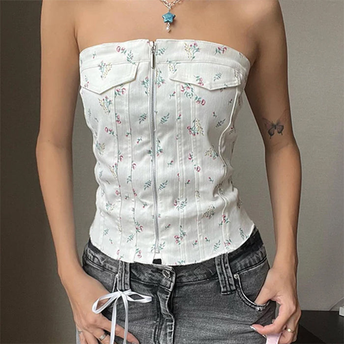 floral zip up corset top boogzel clothing