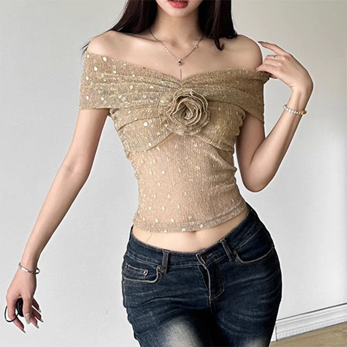 rose off shoulder mesh top boogzel clothing
