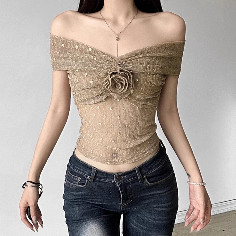 rose off shoulder mesh top boogzel clothing