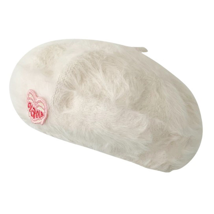 fluffy beret with heart patch boogzel clothing