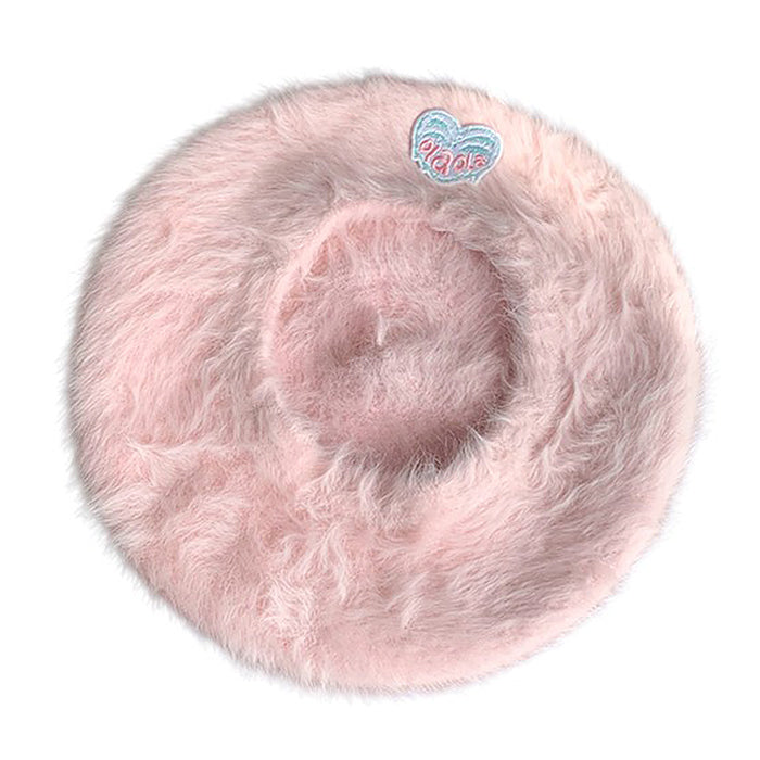 fluffy beret with heart patch boogzel clothing