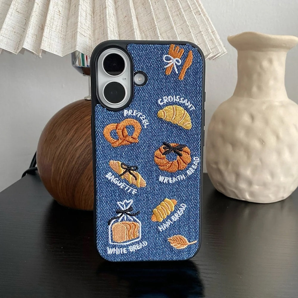 french bakery denim embroidery iphone case boogzel clothing
