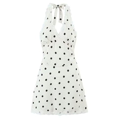 french girl polka dot lace halter dress boogzel clothing