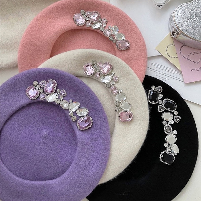 french girl rhinestone beret boogzel clothing
