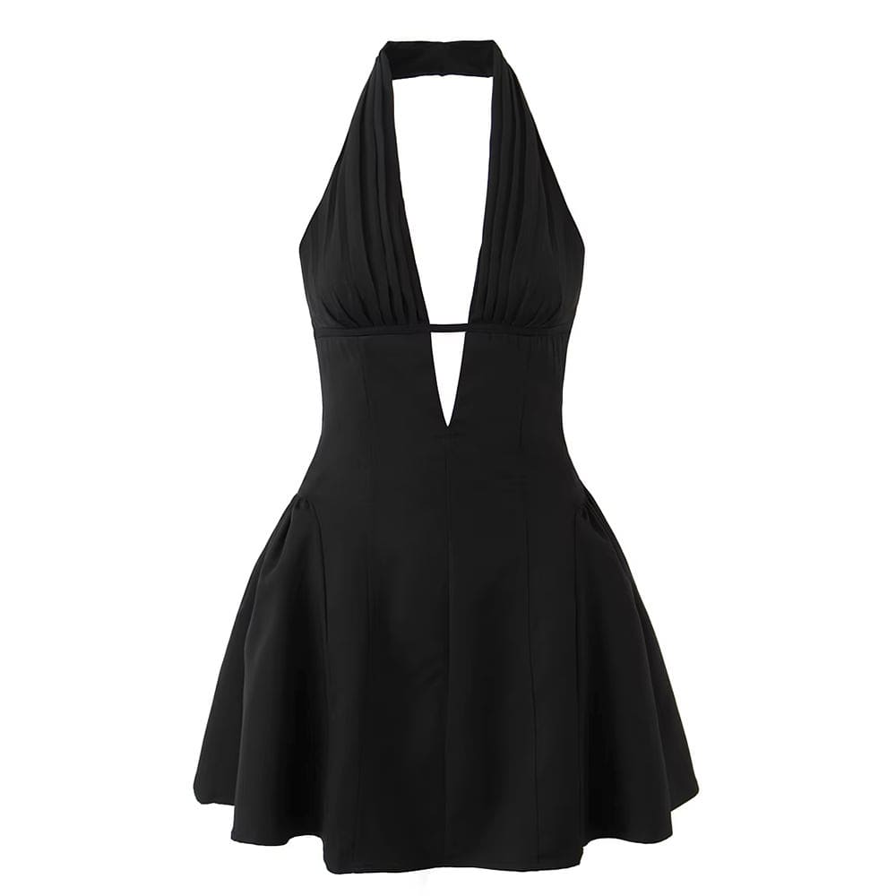 french girl v-neck halter dress boogzel clothing