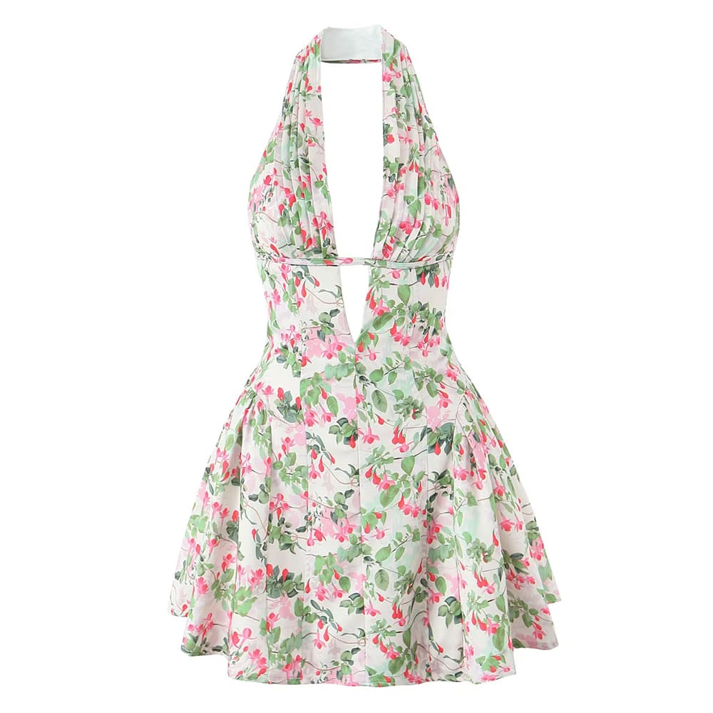 french girl v-neck halter dress boogzel clothing