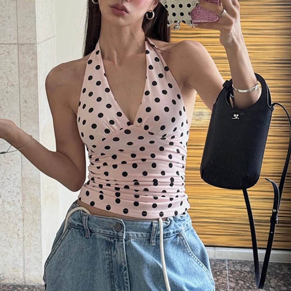 french summer polka dot halter top boogzel clothing