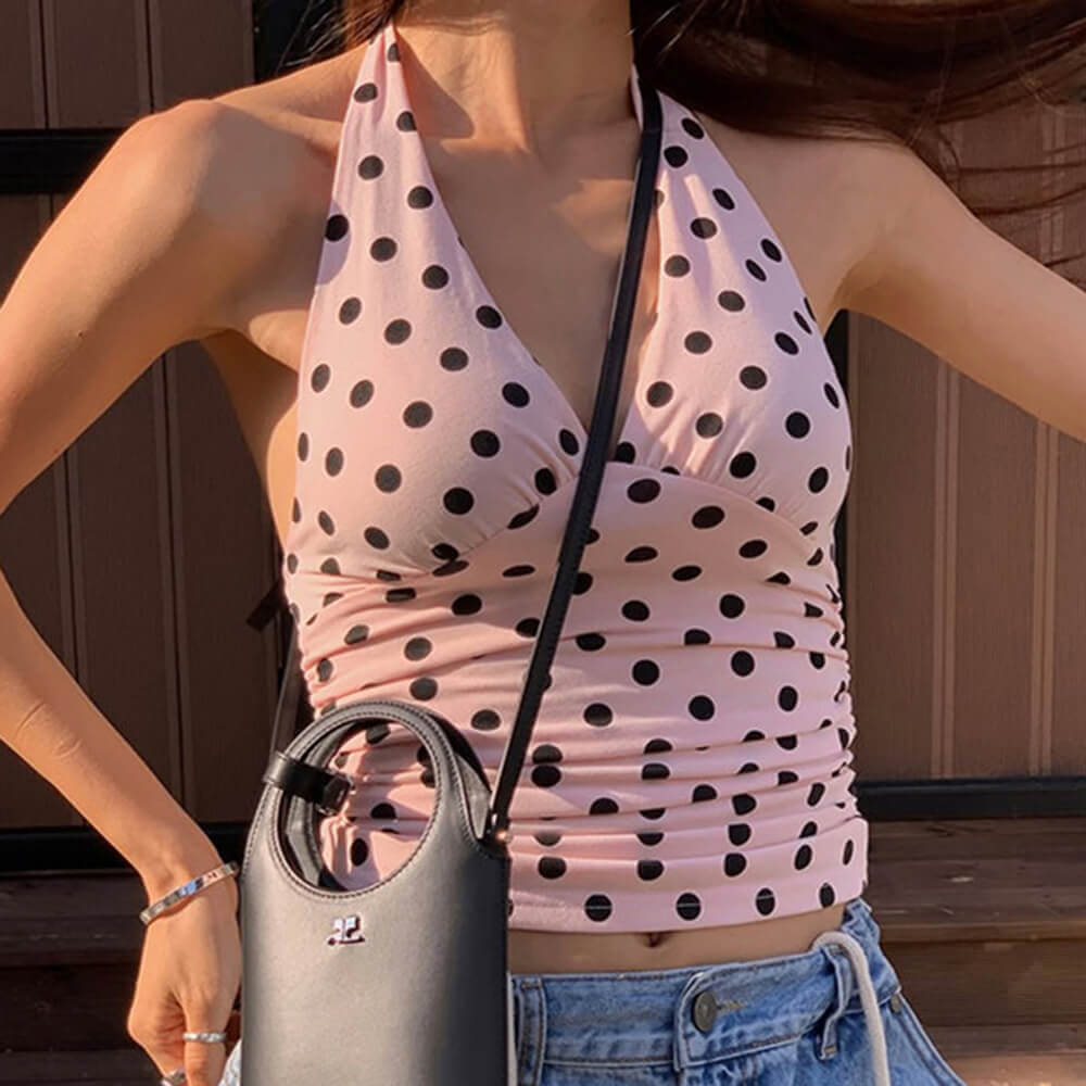 french summer polka dot halter top boogzel clothing