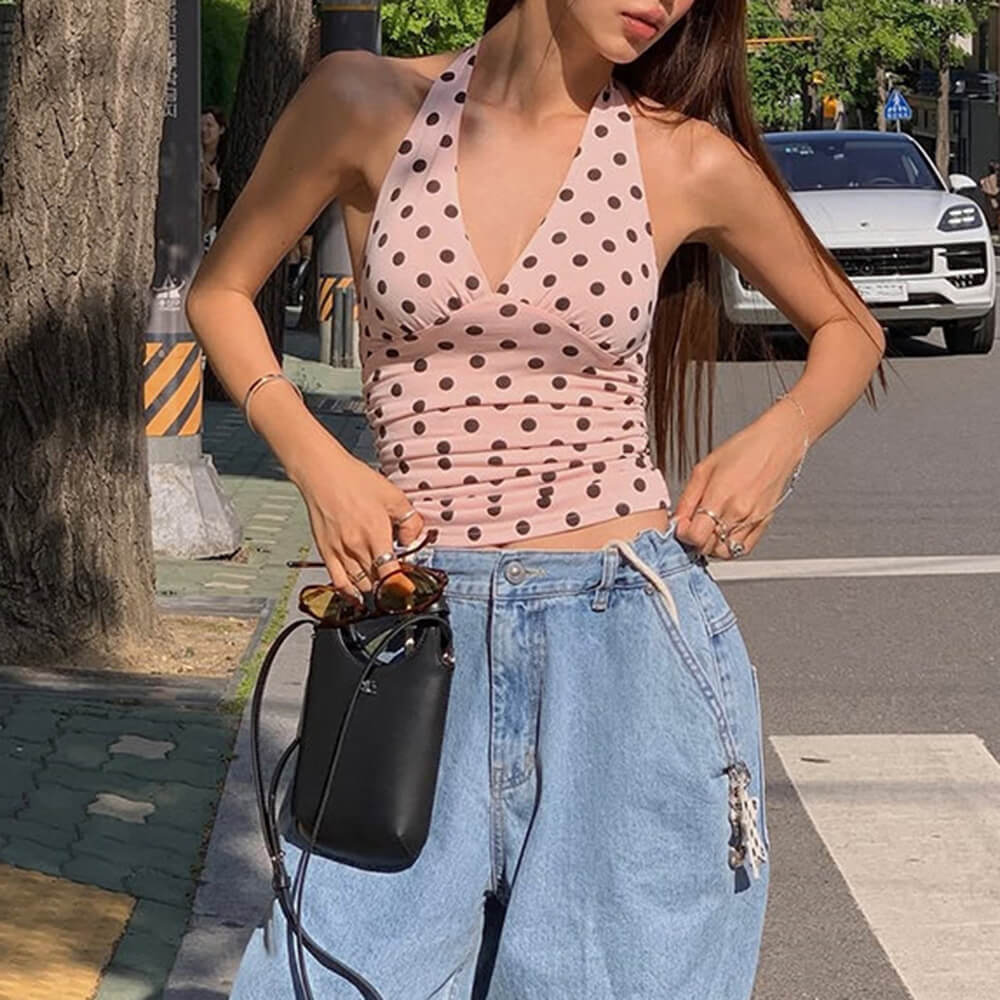 french summer polka dot halter top boogzel clothing