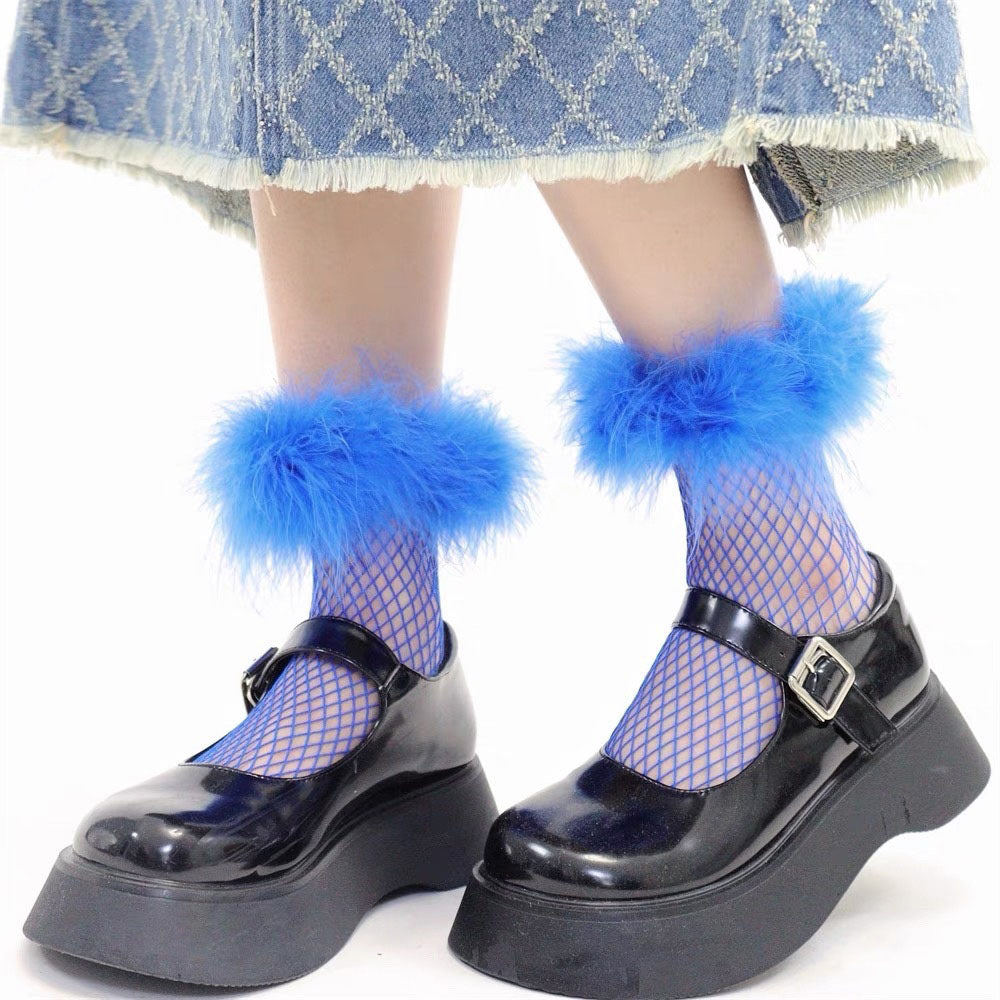 furry fishnet ankle socks boogzel clothing