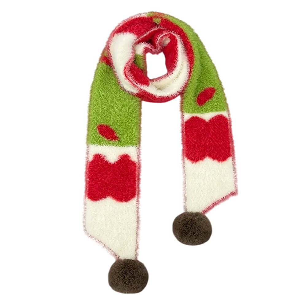 fuzzy apple pattern knit scarf boogzel clothing