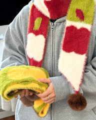 fuzzy apple pattern knit scarf boogzel clothing
