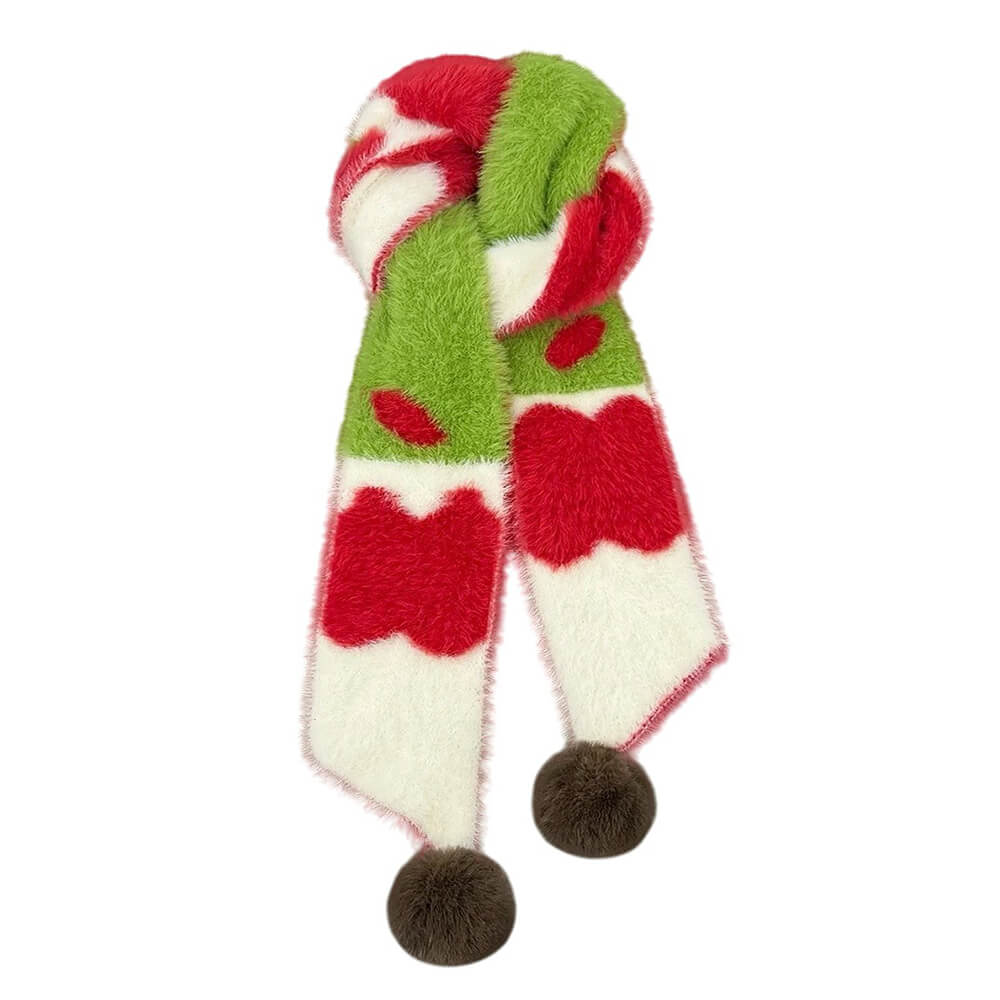 fuzzy apple pattern knit scarf boogzel clothing