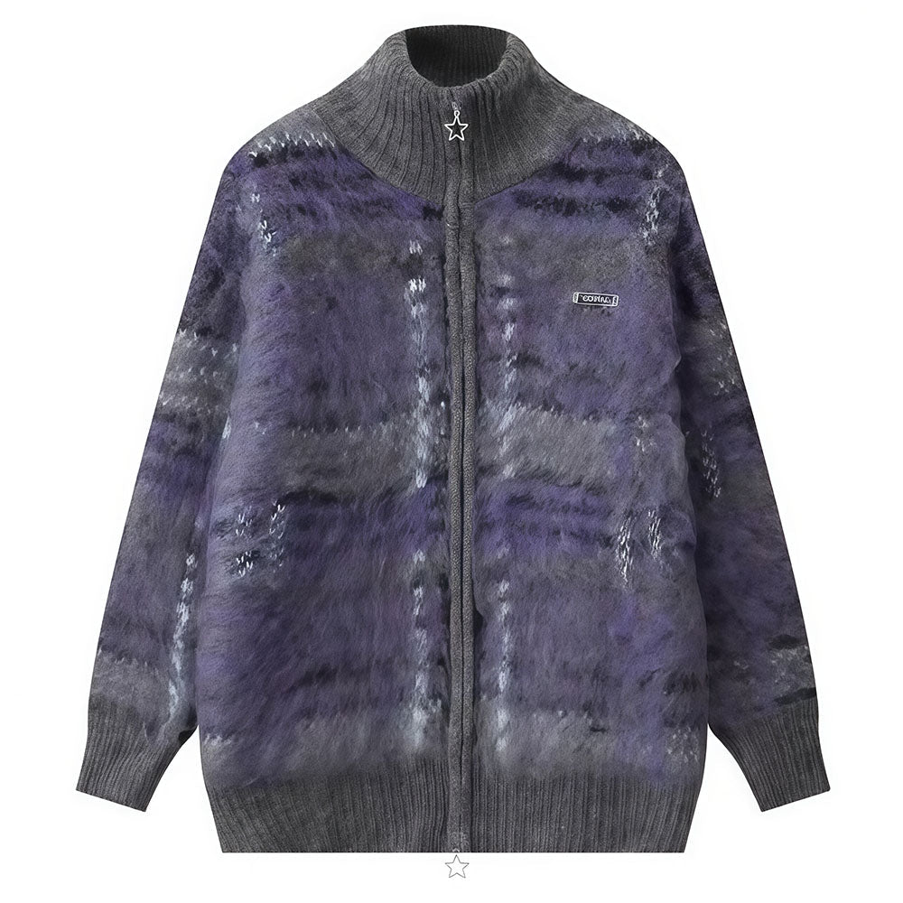 fuzzy plaid zip up sweater boogzel clothing