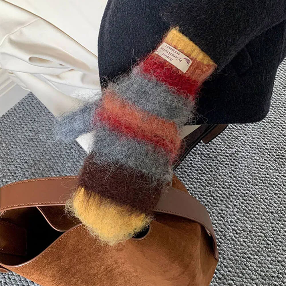 fuzzy striped beanie hat and gloves set boogzel clothing