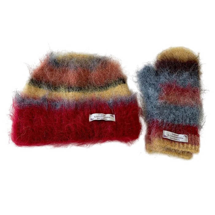 fuzzy striped beanie hat and gloves set boogzel clothing