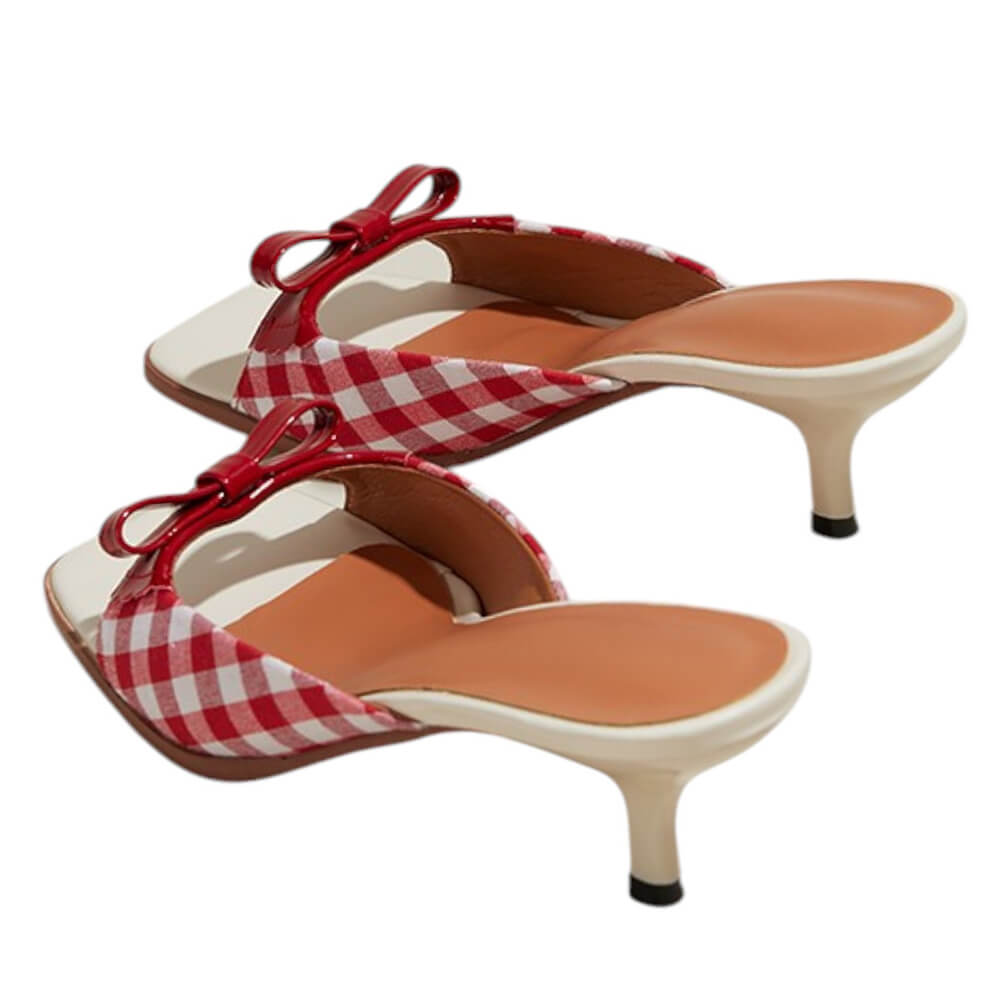 gingham bow heeled mules boogzel clothing