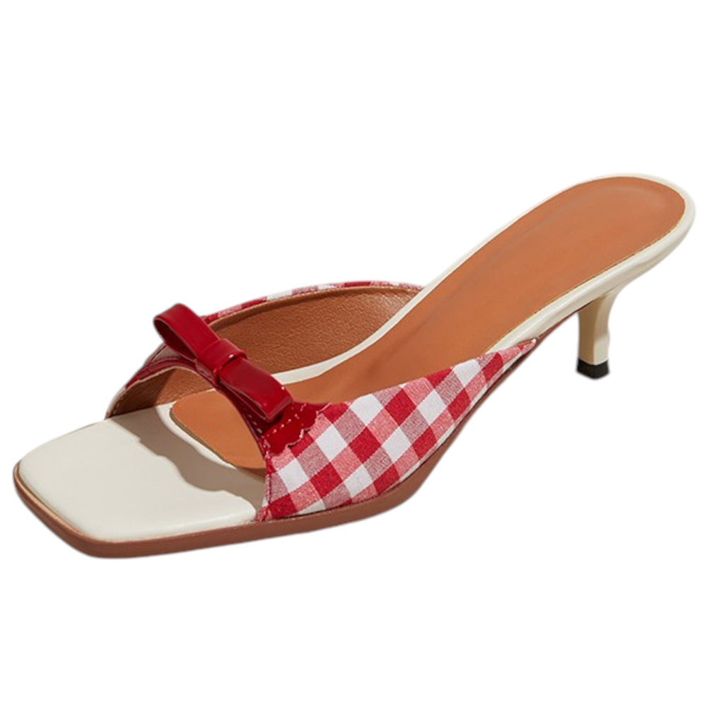 gingham bow heeled mules boogzel clothing