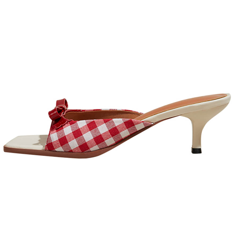 gingham bow heeled mules boogzel clothing