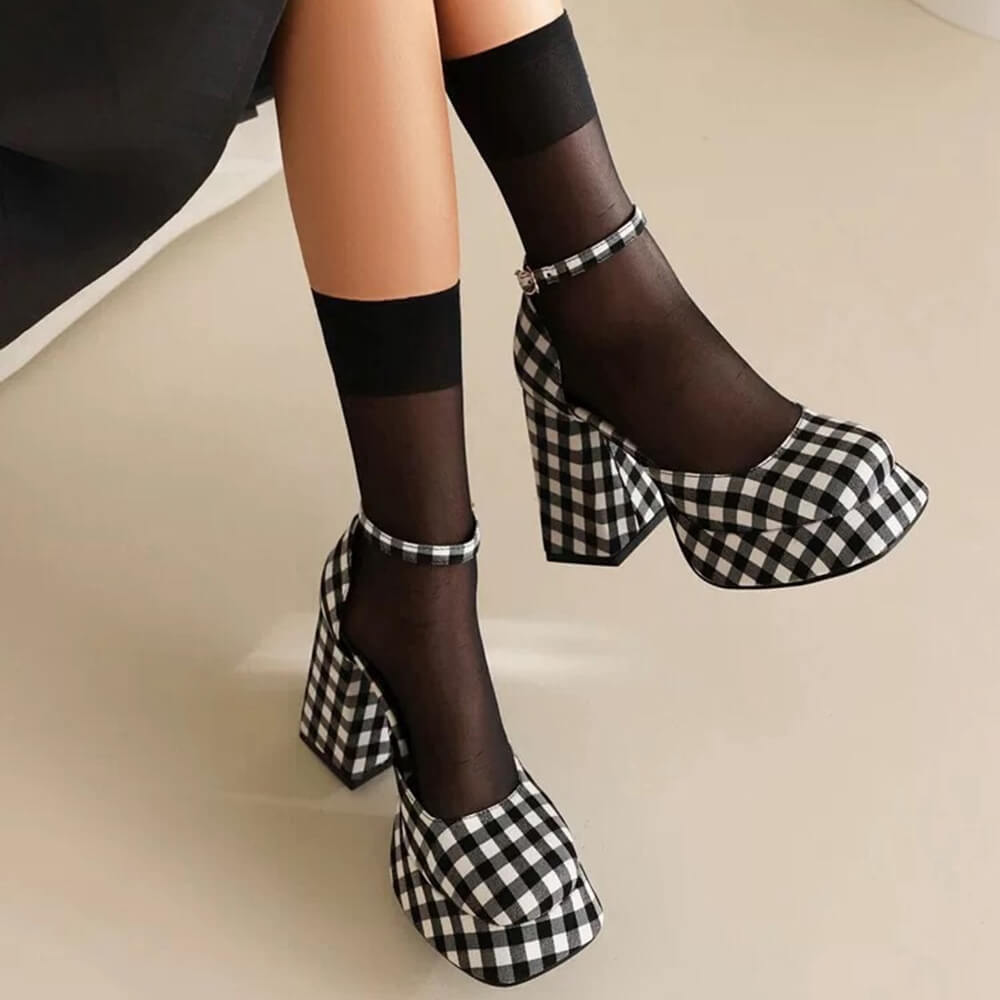 gingham mary jane patform heels boogzel clothing
